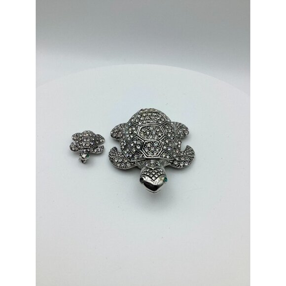 Turtle Bejeweled Pin & Hinged Trinket Box Australian Crystals-Green Eyes-NOS - Picture 3 of 7